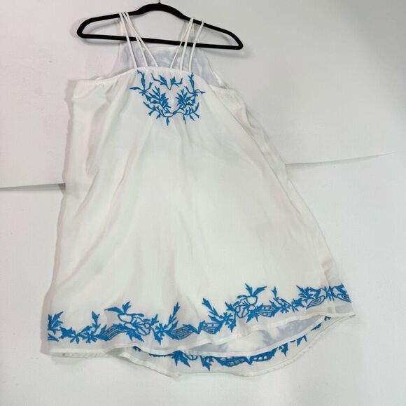 Sugar Lips Dress Womens Large White Blue Mini Embroidered Strappy Flowy Beach - Picture 8 of 9
